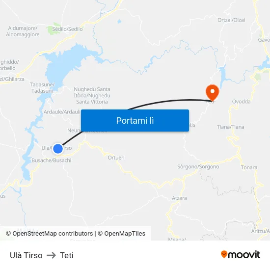 Ulà Tirso to Teti map