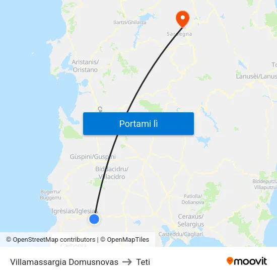 Villamassargia Domusnovas to Teti map