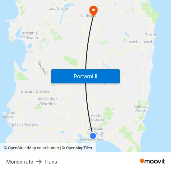 Monserrato to Tiana map