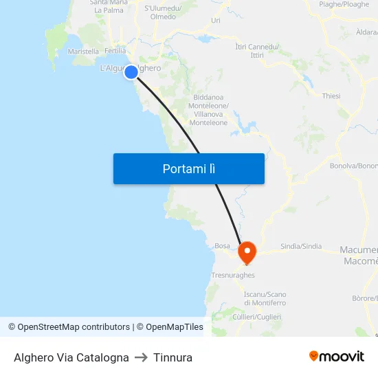 Alghero Via Catalogna to Tinnura map