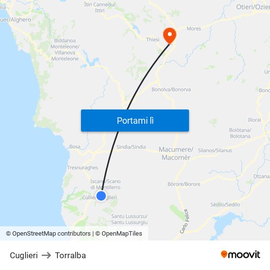 Cuglieri to Torralba map