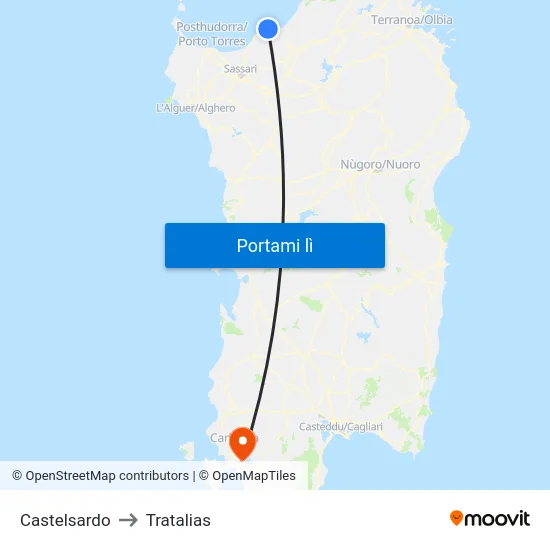 Castelsardo to Tratalias map