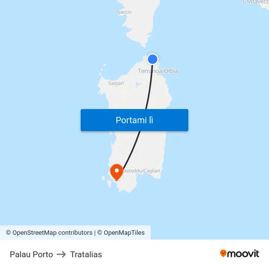 Palau Porto to Tratalias map