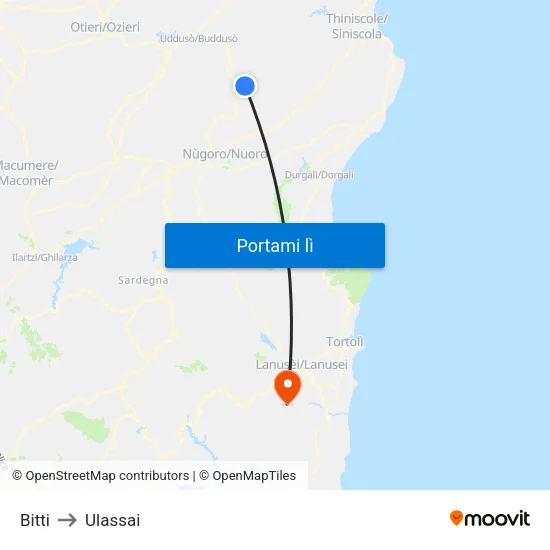 Bitti to Ulassai map
