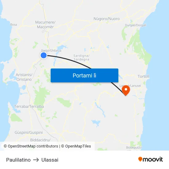 Paulilatino to Ulassai map