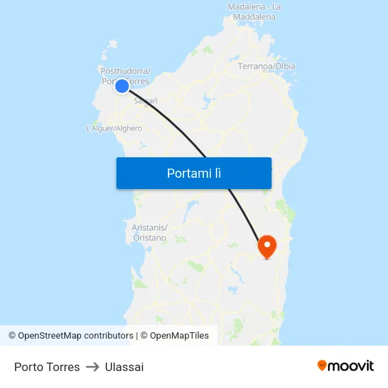 Porto Torres to Ulassai map