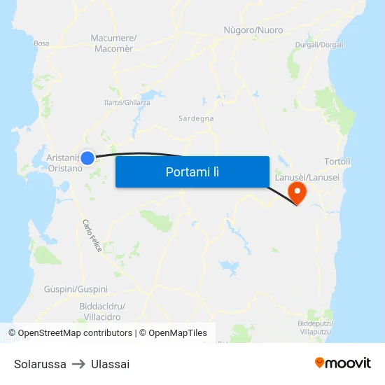 Solarussa to Ulassai map