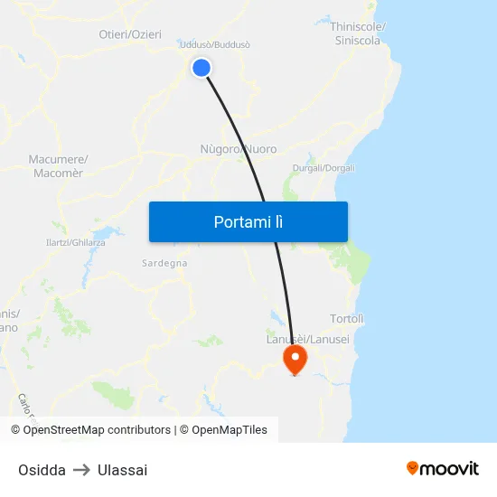 Osidda to Ulassai map
