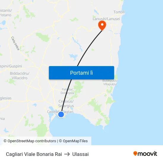 Cagliari Viale Bonaria Rai to Ulassai map