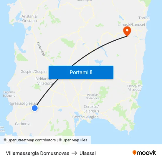 Villamassargia Domusnovas to Ulassai map