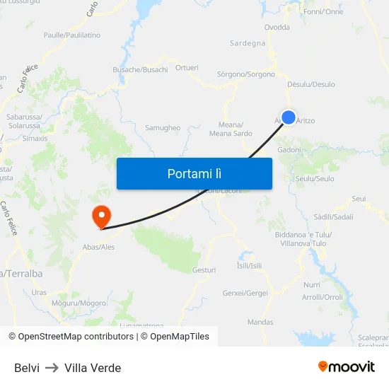 Belvi to Villa Verde map