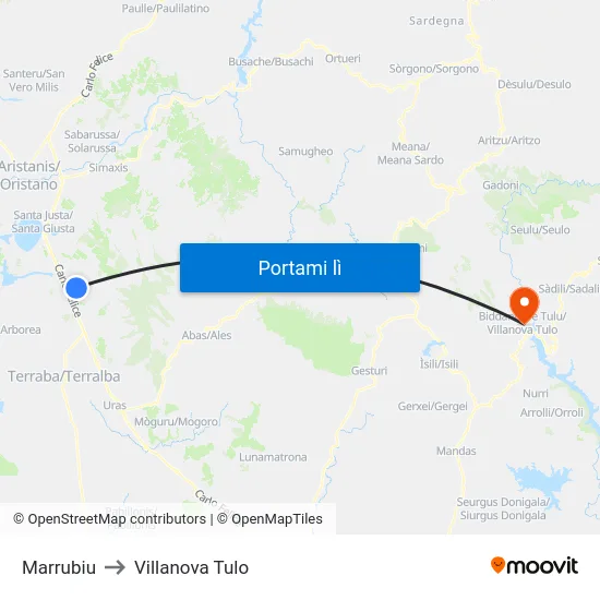 Marrubiu to Villanova Tulo map
