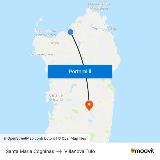Santa Maria Coghinas to Villanova Tulo map