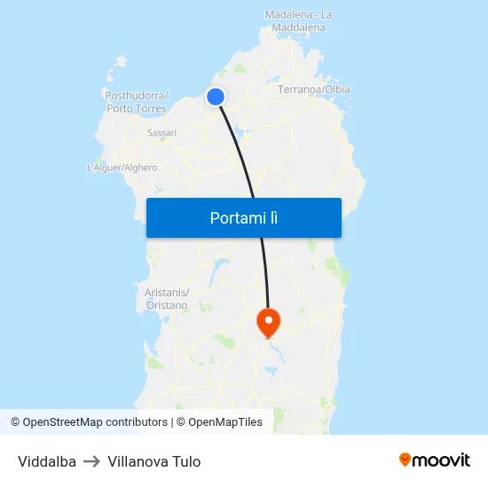 Viddalba to Villanova Tulo map