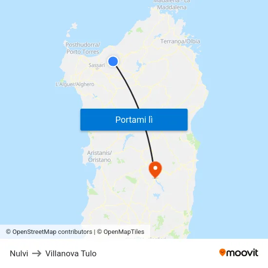Nulvi to Villanova Tulo map