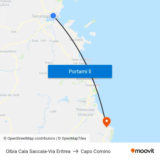 Olbia Cala Saccaia-Via Eritrea to Capo Comino map