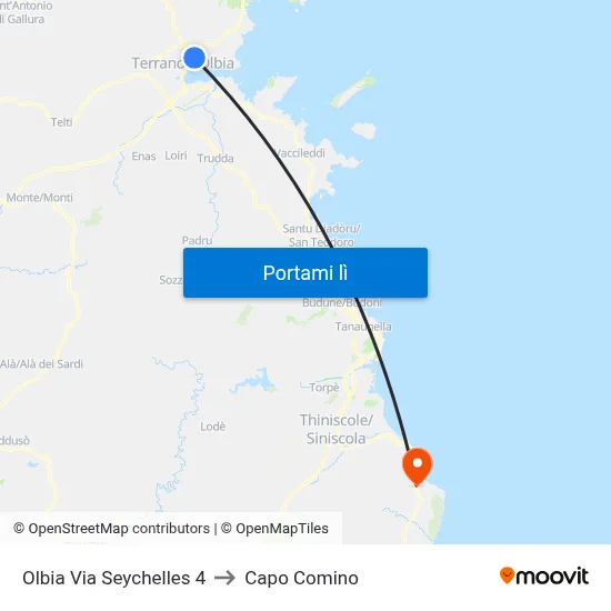 Olbia Via Seychelles 4 to Capo Comino map
