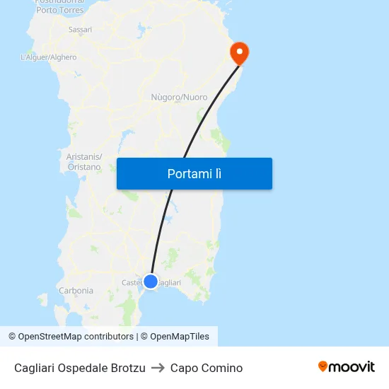 Cagliari Ospedale Brotzu to Capo Comino map