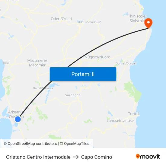 Oristano Centro Intermodale to Capo Comino map