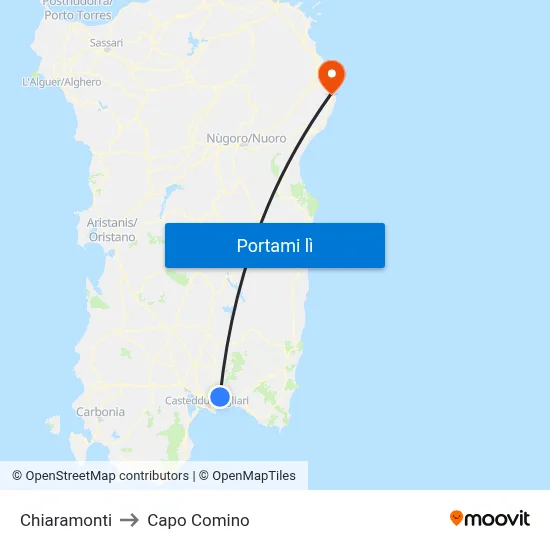 Chiaramonti to Capo Comino map