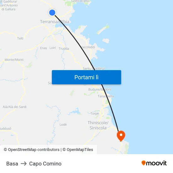 Basa to Capo Comino map