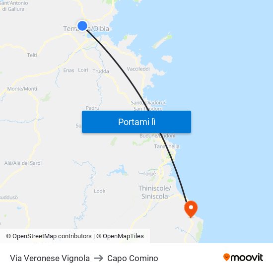 Via Veronese Vignola to Capo Comino map