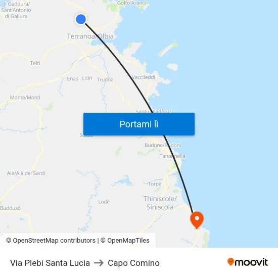 Via Plebi Santa Lucia to Capo Comino map