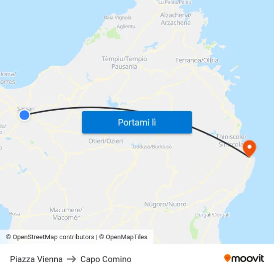 Piazza Vienna to Capo Comino map