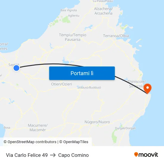 Via Carlo Felice 49 to Capo Comino map