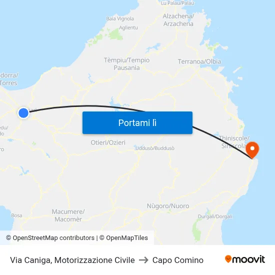 Via Caniga, Motorizzazione Civile to Capo Comino map