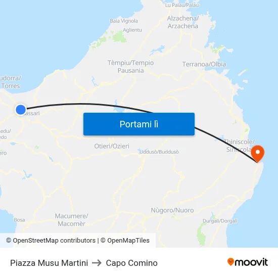 Piazza Musu Martini to Capo Comino map