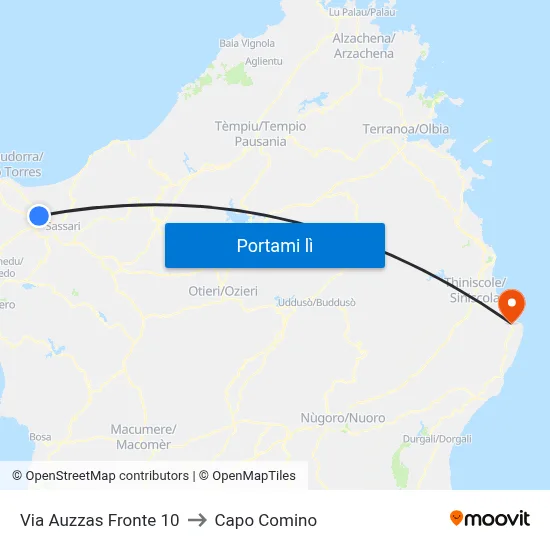 Via Auzzas Fronte 10 to Capo Comino map