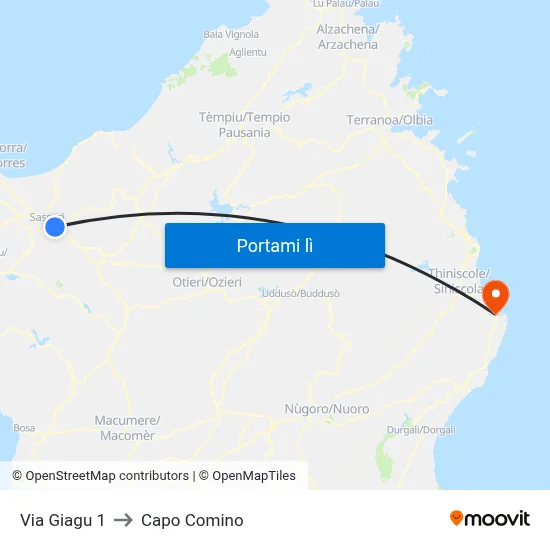 Via Giagu 1 to Capo Comino map