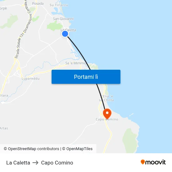 La Caletta to Capo Comino map