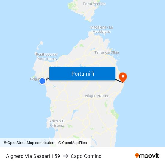 Alghero Via Sassari 159 to Capo Comino map