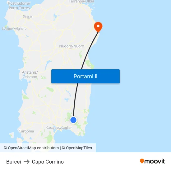 Burcei to Capo Comino map