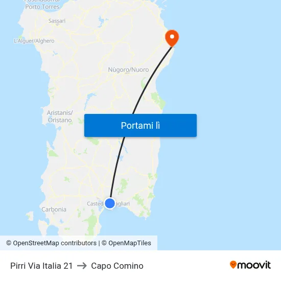 Pirri Via Italia 21 to Capo Comino map
