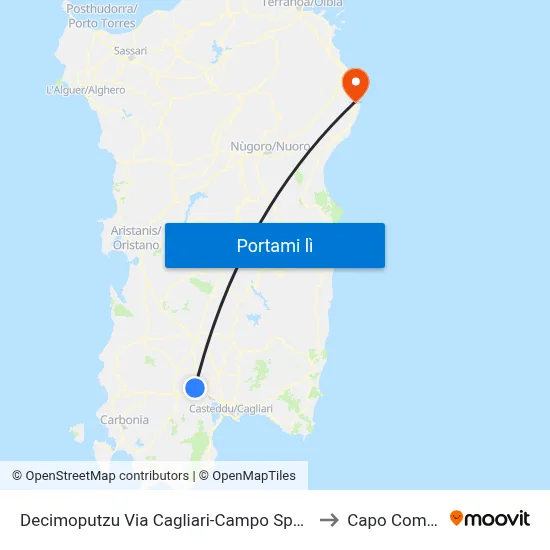 Decimoputzu Via Cagliari-Campo Sportivo to Capo Comino map