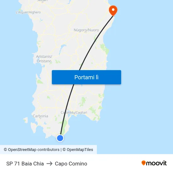 SP 71 Baia Chia to Capo Comino map