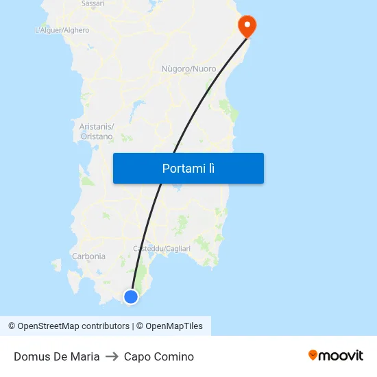 Domus De Maria to Capo Comino map