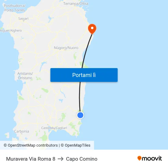 Muravera Via Roma 8 to Capo Comino map