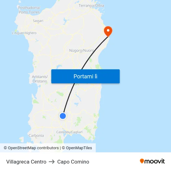 Villagreca Centro to Capo Comino map