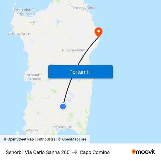 Senorbi' Via Carlo Sanna 260 to Capo Comino map