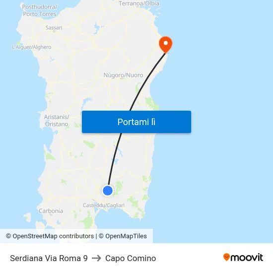 Serdiana Via Roma 9 to Capo Comino map