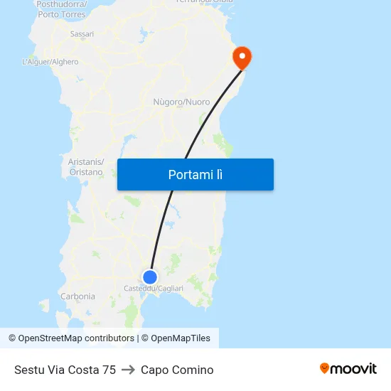 Sestu Via Costa 75 to Capo Comino map
