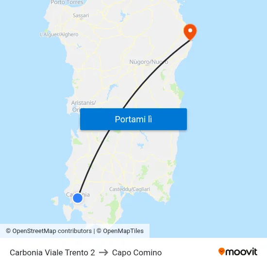 Carbonia Viale Trento 2 to Capo Comino map