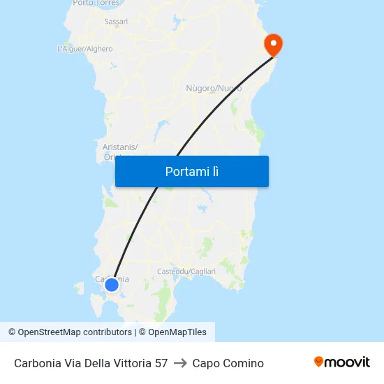 Carbonia Via Della Vittoria 57 to Capo Comino map