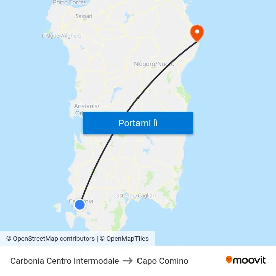Carbonia Centro Intermodale to Capo Comino map