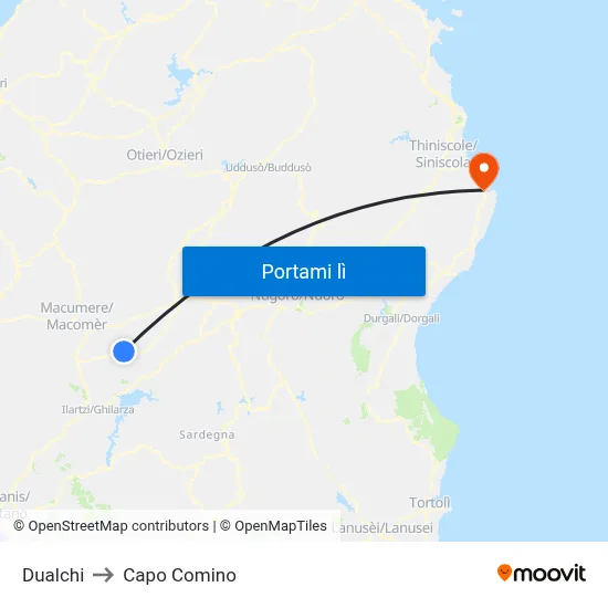 Dualchi to Capo Comino map