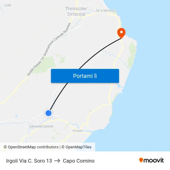 Irgoli Via C. Soro 13 to Capo Comino map